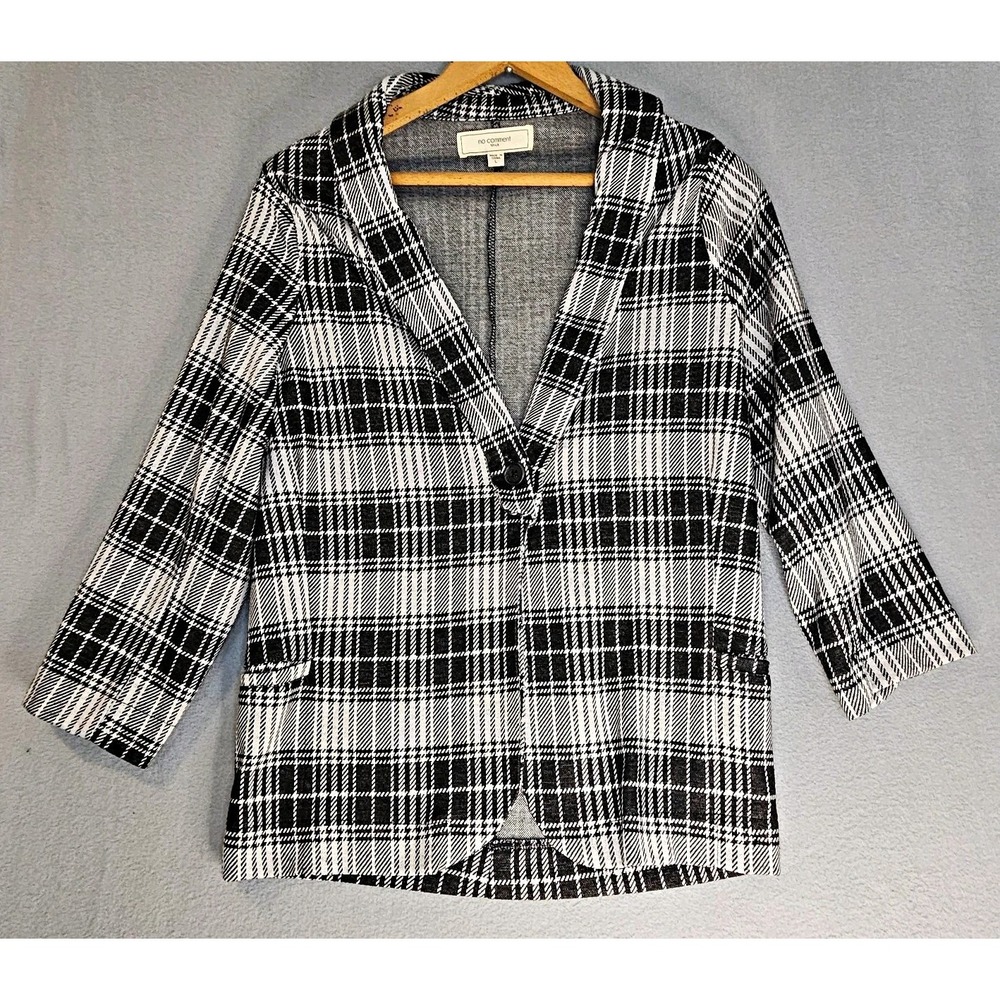 No Comment Plaid Knit Blazer Jacket Medium Academic Dark Academia Goth Grunge Lg